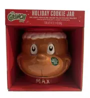 New! Dr. Seuss The Grinch Max w/Santa Hat Cookie Jar - Cookies Included -SEALED!