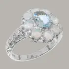 Solid 925 Sterling Silver Natural Aquamarine, Opal Cluster Ring-Sizes 4 to 12