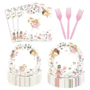 96 Pcs Fairy Plates and Napkins Party Supplies Enchanted Forest Garden Birthday