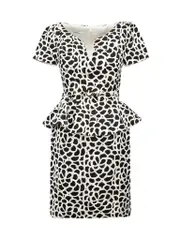 Black Silk Abstract Peplum Mini Dress