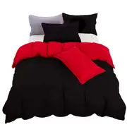 Soft Solid Quilt Duvet Doona Cover Set Bedding Pillowcase Black Red