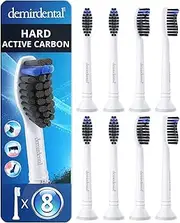 [demirdental] toothbrush heads active charcoal hard compatible with Philips Sonicare toothbrush heads - replacement heads for natural cleaning - Hard brush heads - White - HX9058-8 Pack