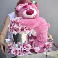 在飛比找蝦皮商城精選優惠-草莓熊玩偶抱抱桶 永生花禮盒紅玫瑰花束真花永久 生日禮物送女