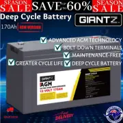 Giantz AGM Deep Cycle Battery 12V Marine Sealed Power RV Caravan Camping 170Ah