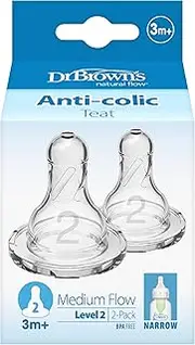 Dr. Brown's Options with Level 2 Narrow Neck Teats, Clear, 2 Count