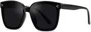 HMKING Large Retro Square Frame Polarized Sunglasses for Mens Womens Retro Mirrored Lens Sun glasses for Driving Fishing, Balck-gray
