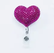 Blinged Fuchsia Heart Retractable ID Badge Reel / ID Badge Holder / AZblinger