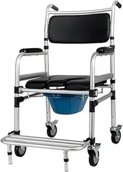 Shower Chair/Toilet Chair/Bedside Commode W/casters and Padded Seat, Shower Wheelchair Toilet Seat,Transport Chair-with Wheels
