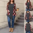 Plus Size Women Check Plaid Buttons Tunic Tops Ladies Long Sleeve Blouse T Shirt
