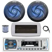 Pyle Bluetooth Marine Radio,Cover, Antenna,Wire, 2x 5.25" 180W LED Black Speaker