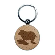 Pig in Mud Solid Engraved Wood Round Keychain Tag Charm