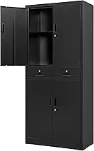 BESFUR Metal Storage Cabinet, Locking Storage Cabinet with Drawers and Adjustable Shelves for Garage, Office, Classroom- Black