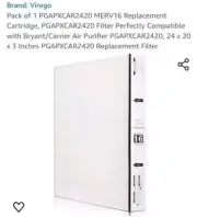 24x20x3 PGAPXCAR2420 MERV16 Replacement Air Filter For Carrier / Bryant - 2 Pack