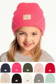 C.C Kids Girl Boy Winter Warm Classic Rib Beanie Hat with C.C Suede Patch