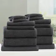 Renee Taylor Cobblestone 650 GSM Cotton Ribbed Towel Packs 14pc Platinum