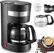 Mini Coffee Machine 600w, 3-5 Cup Fully Automatic Tea Make with Insulation Function Above 50℃, Anti-drip Device and High-Density Filter, Suitable for Making Milk Tea and Coffee in Home Office, Black