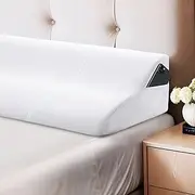 Luxdream Bed Wedge Pillow Headboard Pillow Bed Gap Filler Queen Size Foam Headboard Cushion Mattress Wedge Gap Close Comfortable Bedrest with Side Pockets White Length 152cm