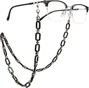 [TUYOBG] Acrylic Glasses Chain with Square Links in Black - Acrylic Button Chain & Women's Anti Loss Mask, Fashionable Sunglasses Chain, Retaining Strap for Glasses, Mask or Bag, Glasses Chain Women's Style