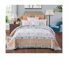 Tache Twin White Quilt Cotton Patchwork Cottage Coastal Beach Embroidered Flo...