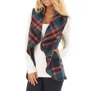Nevenka Womens Casual Lapel Open Front Plaid Vest Cardigan with Pockets-Yellow