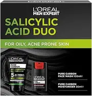 L'Oreal Paris Men Expert Pure Carbon Skincare Duo, Mens Anti-Imperfection Moisturiser 50ml and Sa