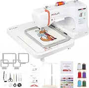 POOLIN EOC06 Embroidery Machine 7.9x11 Inch Large Area for Clothing, Computerized 7 Inch Touchscreen Achieve Letter Embroidery and Combination Embroidery, Includes Thread, Stabilizer, Bobbins