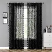 Bujasso Black Lace Sheer Curtains 90 inch Vintage Floral Sheer Window Curtain Panels for Living Room Bedroom Elegant Light Filtering Black Drapes Window Treatment Set Rod Pocket 2 Panels 54" Wx90 L