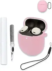 Case for Google Pixel Buds Pro 2 - Wireless Earbuds with Active Noise Cancellation, Soft Silicone Protective Portable Scratch Shock Resistant Shell with Cleaner Kit & Carabiner & Lanyard，Pink