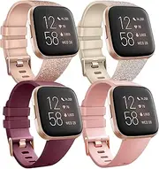 [4 Pack] Bands Compatible with Fitbit Versa/Versa 2/Versa Lite/SE, Assorted Soft Silicone Patterned Wristbands Accessories for Women/Men, Small/Large