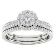 10k White Gold Round Cut 0.5Ct Diamond Bridal Set Ring Size 7 Clarity I2