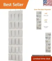 24 Pocket Over-the-Door Shoe Organizer, Mesh Storage - Light Grey Elegance