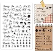 PH PandaHall Handwritten Month Clear Stamp for Card Making, Date Week Weather Silicone Stamp Number Symbol Transparent Rubber Stamp Seal Stamp for Journal, Postcard, Scrapbooking, Gift Tags, 1pc