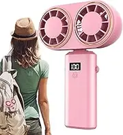 Portable Handheld Fan, Handheld Personal Fans, Rechargeable 5-Speed with Digital Display, Head Cooling, Compact USB Air Circulator for Camping Gym School Indoor Outdoor Beach