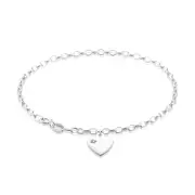 Sterling Silver 19cm Oval Belcher Bracelet with Diamond Set Heart Charm