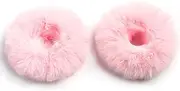 Furling Pompoms Pack of 2pcs Furry Faux Rabbit Fur Hair Scrunchies Artificial Fur Hair Bobbles Elastic Hair Band Rope Wristband Ponytail Accessories (Light Pink)