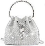 [BQDCQB] Women's Silver Rhinestone Purse Luxury Diamond Shining Clutch Chain Crossbody Bucket Bling Bling Evening Bag