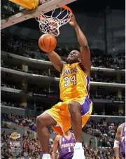 Shaquille O'Neal Lakers UnSigned Yellow Jersey Slam Dunk vs Phoenix Suns Photo