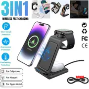 OZNALA Black 3 in 1 Wireless Charger Dock Charging Station For Apple Watch iPhone 16 15 14 13