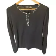 Nicole by Nicole Miller NWT Black Knit Sparkle Boat Neck Balloon Sleeve Top Sz M