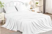 LINENOVA 100% Cooling Bamboo Sheet Set Luxury Soft High Quality Flat Fitted Sheets White