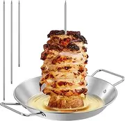 Vertical Skewer Grill with 3 Removable Spikes Al Pastor Skewer for Grill Stainless Steel Vertical Rotisserie Pan for Brazilian Grilling Meat Chicken Barbecue