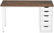 5-Drawer Computer Desk - Rustic Brown with White Metal Legs, Durable and Stylish, Home Office Desk, Perfect for Small Spaces