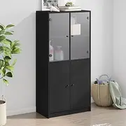 Highboard with Doors Black 68x37x142 cm Engineered Wood Dining Storage
