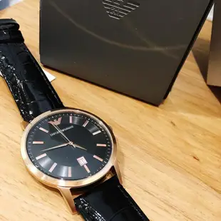 EMPORIO ARMANI GA 單眼玫瑰金框皮錶 【Watch On-line Store 】