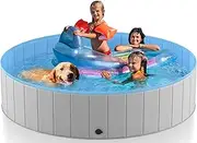 Heeyoo Foldable Dog Pool for Large Dogs, Portable Hard Plastic PVC Pet Bathing Tub, Outdoor Collapsible Swimming Pool for Pets Dogs and Cats, 63 x 12 Inches