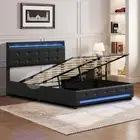 Gas Lift Bed Frame Double Wooden Mattress Base Platform Upholstered Bedhead Led