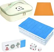 TWBTC Chinese Travel Blue Mahjong Sets, 144 Melamine Tiles 1.25"(32mm) Tile with Portable Travel Handbag and 8 Spare Blank Tiles，Complete Mahjong Game Set