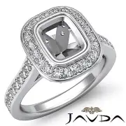 Cushion Semi Mount 0.5Ct Diamond Engagement Halo Pave Bezel Set Platinum Ring