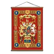 United Kingdom Vintage Ensign Banner Flag w/ Coat Of Arms; Canvas, Wooden Hanger