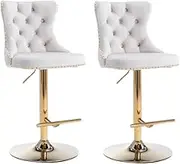 AADEN Modern Counter Bar Stools Set of 2, Swivel Counter Height Chair with Button Tufted Back and Golden Metal Base Upholstered Velvet Adjustable Barstools for Kitchen Island (Beige)